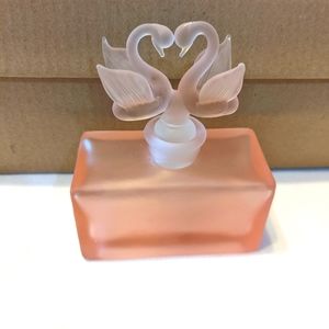Vintage Pink Satin Glass Perfume Bottle w/ Swans